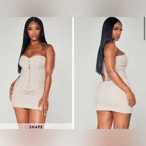 PRETTYLITTLETHING Shape Stone Lace Up Back Woven Corset